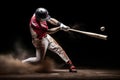 Powerful Swing: A Baseball Player Showcasing Precision and Strength on a Dark Canvas, created with Generative AI