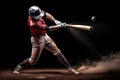 Powerful Swing: A Baseball Player Showcasing Precision and Strength on a Dark Canvas, created with Generative AI