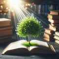 Knowledge growth: inspirational book with tree of wisdom