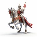 Powerful Symbolism: 3d Knight Riding In Light Silver And Light Red