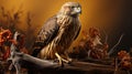 Powerful Symbolism: Photorealistic Brown Hawk Perched On Stem