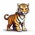 Powerful Symbolism: Realistic Pixel Tiger Baby Standing On White Background