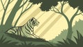 Powerful Tiger Reclining in Dense Forest Under Sunlight, vector design Generative AI Royalty Free Stock Photo