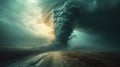 A powerful tornado moves under the road. Catastrophic natural phenomenon Royalty Free Stock Photo