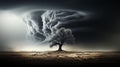 A powerful tornado in an open field. A unique moment of a natural phenomenon.