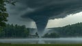 Powerful tornado over a serene lake Royalty Free Stock Photo