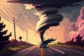 Powerful tornado on the road, illustration generated by AI Royalty Free Stock Photo