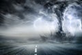 Powerful Tornado On Road Royalty Free Stock Photo