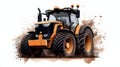 A powerful tractor with large tires, driving through mud, isolated on a white background Royalty Free Stock Photo