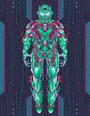 Powerful transformer robot warrior standing with clenched fists illustration