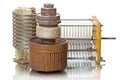 Powerful triode, inductor and capacitor Royalty Free Stock Photo