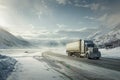 Truck Driving Through Blizzard on Snowy Highway A Testament to Winter Resilience in Transport