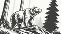 Forest Bear Pines Wildlife Nature Vector Illustration, vector design Generative AI Royalty Free Stock Photo