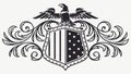 Heraldic shield with an eagle and elaborate scrollwork, classic emblem for prestige, vector design Generative AI Royalty Free Stock Photo