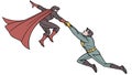 Two Superheroes Flying, Dynamic Teamwork, Brave Action Heroes, vector design Generative AI Royalty Free Stock Photo