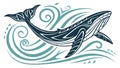 Whale Breaching with Tribal Waves Dynamic Art, vector design Generative AI Royalty Free Stock Photo