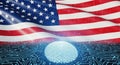 USA Digital Security & Identity: Biometric Fingerprint on Circuit Board with American Flag Background Royalty Free Stock Photo