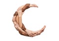 Diverse hands interlocked forming a crescent moon symbol of unity and strength Royalty Free Stock Photo