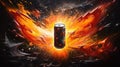 A powerful visual of an energy drink can amidst a cosmic explosion of energy, stars and streaks of light surrounding it