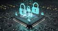 Cybersecurity encryption protects hardware data Royalty Free Stock Photo