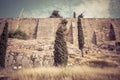 Powerful wall of the Acropolis hill in Athens, Greece