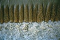 Powerful water flow on the man-made dam near the hydroelectric plant