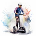 Powerful Watercolor Man On Segway Clipart With Splashwater Illustration