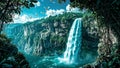 Tropical cliff waterfall scene Royalty Free Stock Photo
