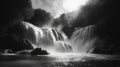 Powerful Waterfall in Monochrome Landscape Royalty Free Stock Photo