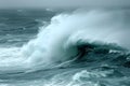 Powerful Wave Crashing Into Ocean on Cloudy Day Generative AI