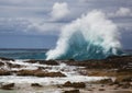 Powerful Wave and surf hit rocky coast
