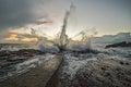 Powerful waves barking against the shoreline