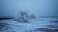 Powerful Waves Crashing Against a Seawall During a Storm Royalty Free Stock Photo