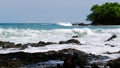 Powerful waves strike volcanic rock at Montezuma Beach