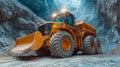 Powerful wheel loader operating in a quarry for heavy construction and mining work