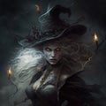 powerful witch conjuring a storm of darkness, fantasy art, AI generation Royalty Free Stock Photo