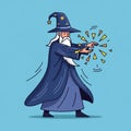 A Powerful Wizard in a Blue Robe Casting a Magical Spell with a Wand, vector design Generative AI Royalty Free Stock Photo