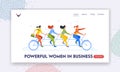 Powerful Women in Business Landing Page Template. Synchronization, Collective Teamwork Concept. Happy Female Employees