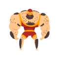 Powerful wrestler character, professional fighter of sports show vector Illustration on a white background