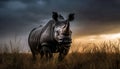 Powerfull African rhino in the savanna at sunset. Amazing African Wildlife. Generative Ai Royalty Free Stock Photo