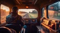 Powering the Rails, an Engineer in the Cabin of a High-Tech Electric Train, Generative AI
