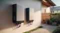 Powering Your Home: Battery Packs for Sustainable Energy Storage in Garage Walls. Royalty Free Stock Photo