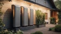 Powering Your Home: Battery Packs for Sustainable Energy Storage in Garage Walls. Royalty Free Stock Photo