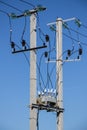 Powerline supports. Insulators, junction box Royalty Free Stock Photo