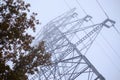 Powerline tower disappearing into the fog. Royalty Free Stock Photo