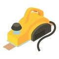 Powertool icon isometric vector. Yellow power planer and perforated plank icon Royalty Free Stock Photo