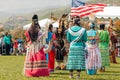 Powwow. Native Americans dressed in full Regalia. Close-up details of Regalia