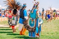 Powwow. Native Americans dressed in full regalia. Details of regalia close up. Chumash Day Powwow