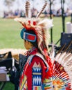 Powwow. Native Americans dressed in full regalia. Details of regalia close up. Chumash Day Powwow and Intertribal Gathering