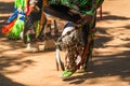 Powwow. Native Americans dressed in full regalia. Details of regalia close up.